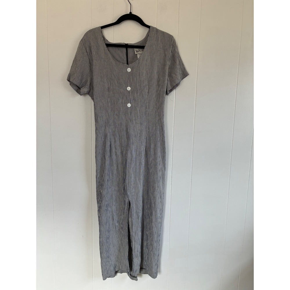 Vintage Nina Piccalino Gingham Jumpsuit Black White Wide‎ Leg Size 14 243235UN